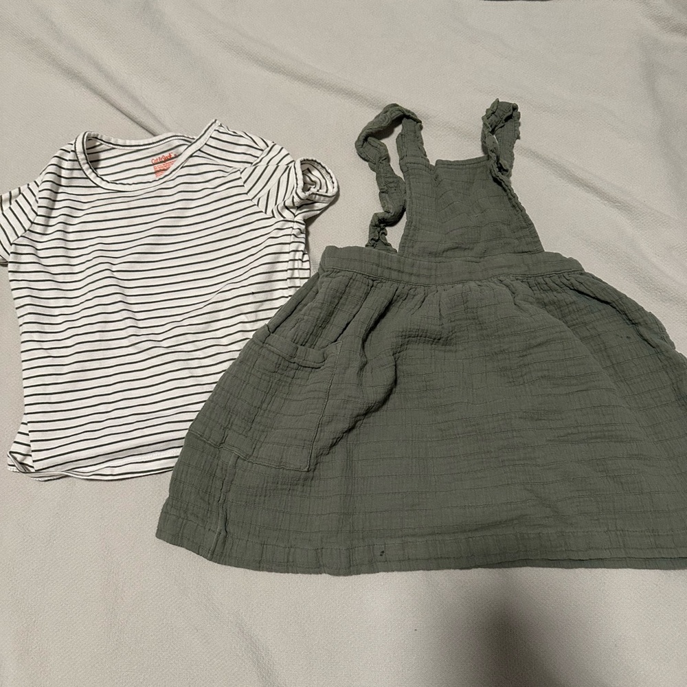 Striped T-Shirt and Green Dress Set